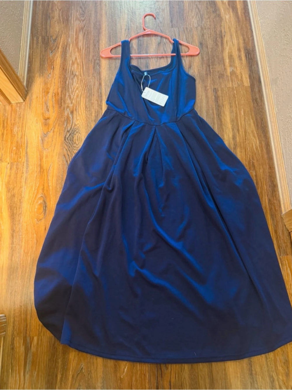 Navy Midi Satin-Effect Sleeveless Dress for Women